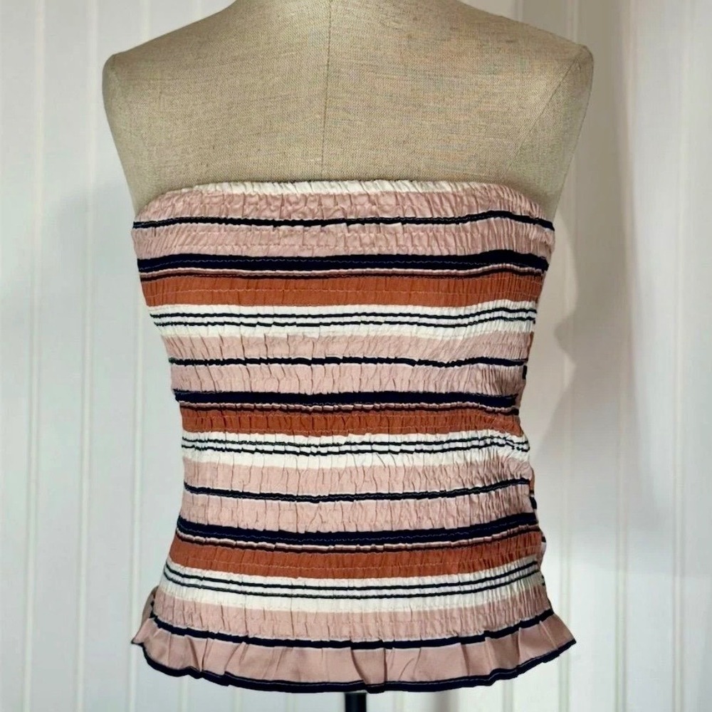 Style Envy Smocked Tube Top M Striped Ruffle Hem Y2K Boho Festival Fairy 70s